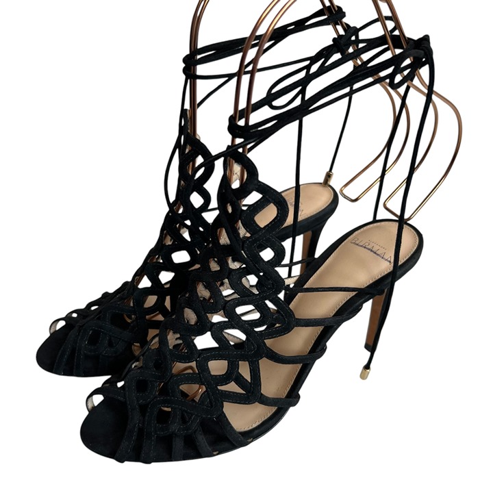 Alexandre Birman high heel sandals womens 36.5 6.5 black suede cut outs lace up