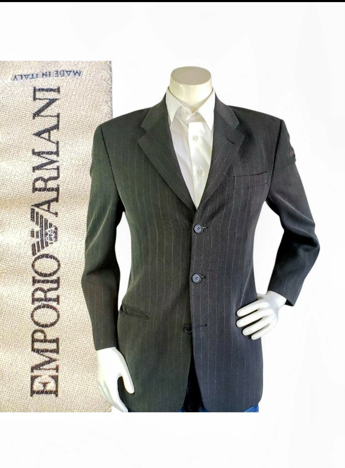 VTG Emporio Armani Suit Jacket Blazer Mens 36R Striped 3 Button Wool Jacket