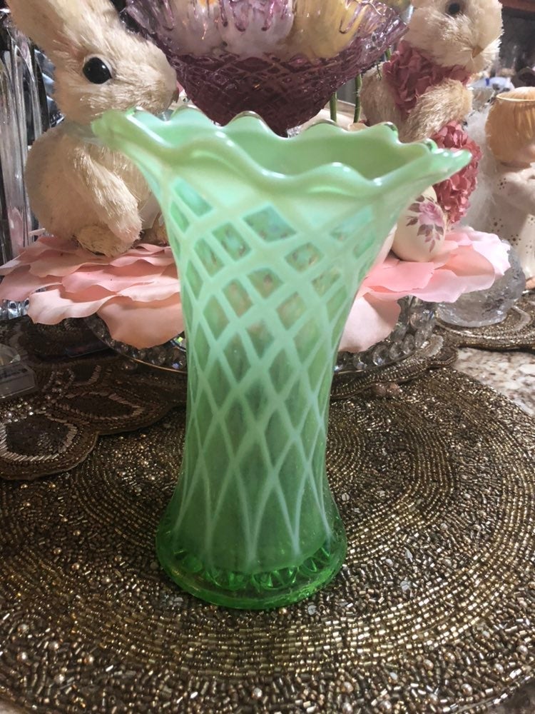 Murano Green Basket weave Vase.