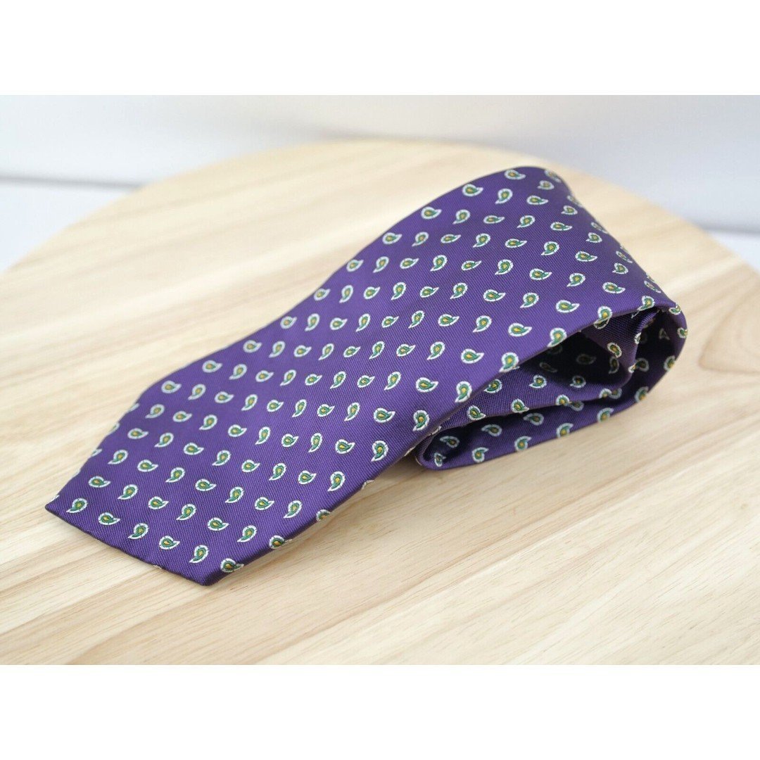 Polo Ralph Lauren Silk Tie Purple Paisley Hand Made In Italy 58