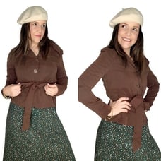 Long sleeve button front tie belt jacket