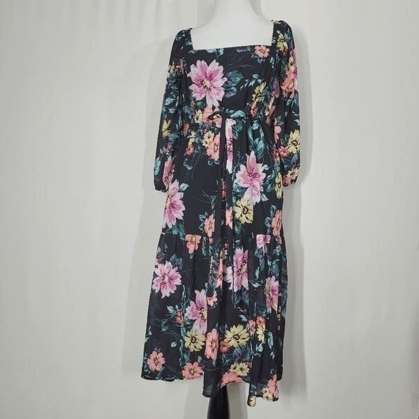 Yumi Kim Black Floral Off the Shoulder Midi Dress Small