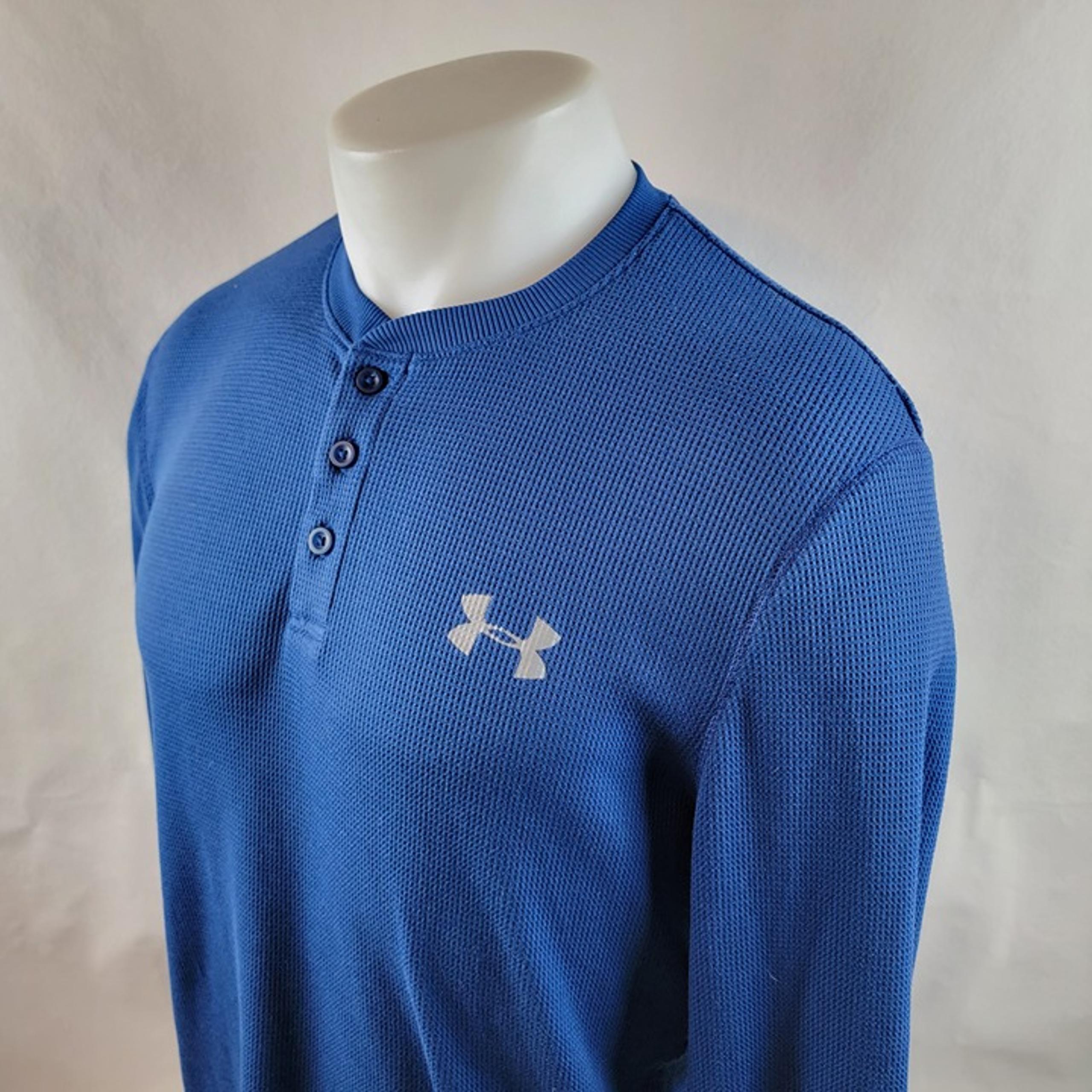 Under Armour Shirt Mens Small Blue Henley Thermal Loose Long Sleeve Solid Warm