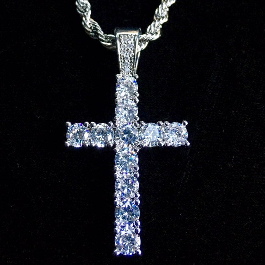 CROSS DIAMONDS CZ 18K GOLD CHAIN ITALY