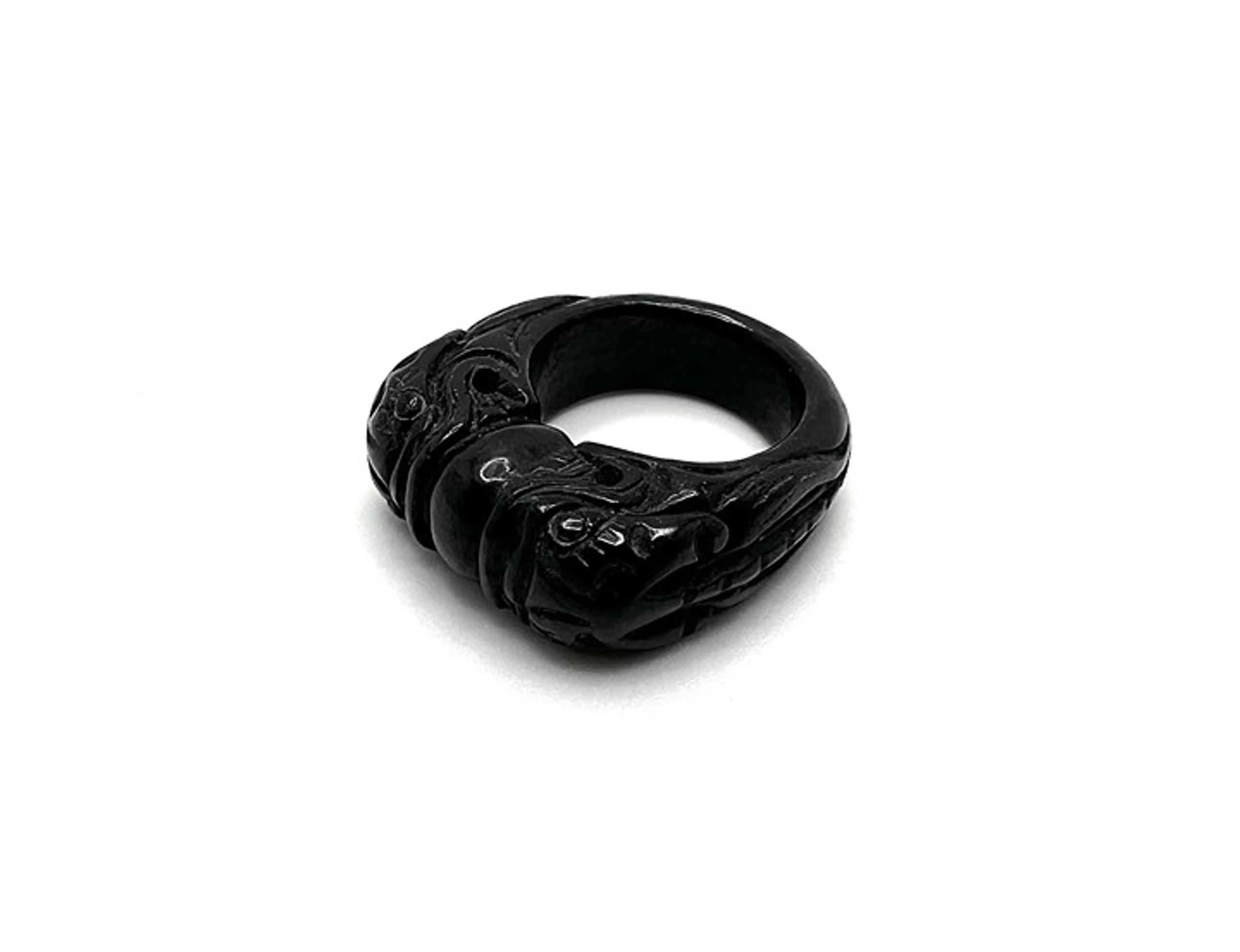 Carved Dragon Natural Black Jade Designer Gemstone Band Ring Size 6