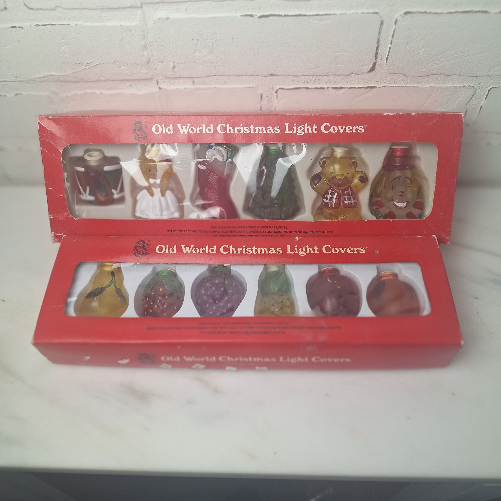 Vintage Old World Christmas Santa Glass Light Covers Decorations Set 12