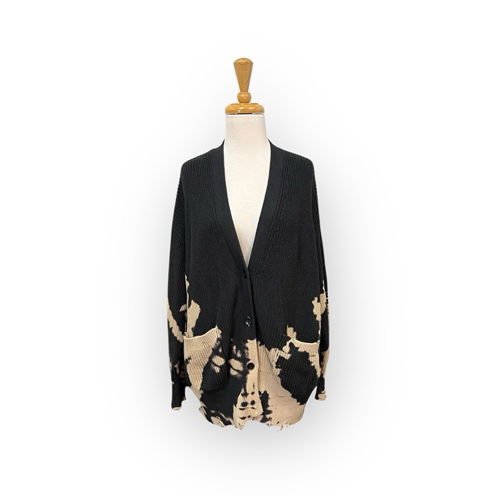Young Fabulous Broke Indie Cardigan Sweater Size S/M Black Tie Dye