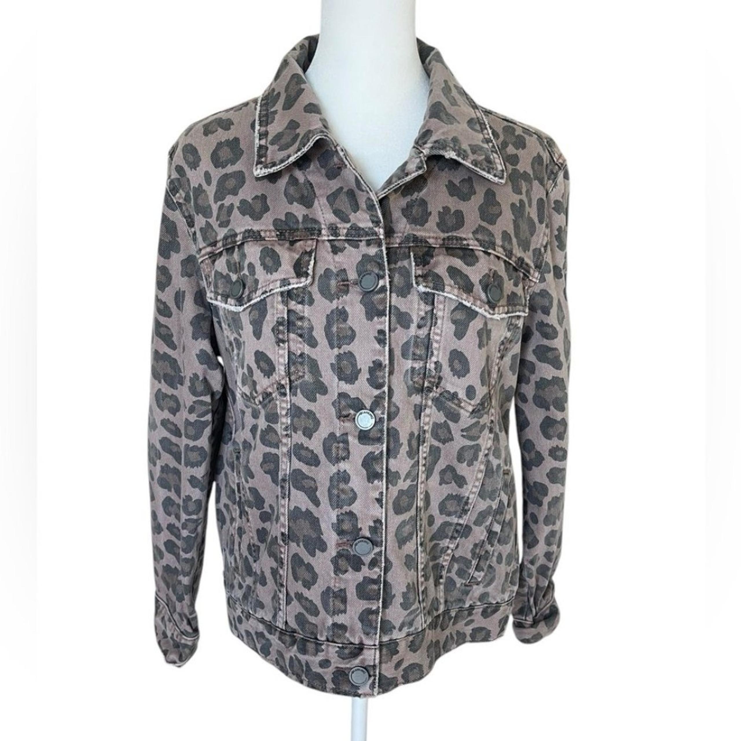 Blank NYC Brown Cheetah Print Denim Trucker Jacket - Size Medium
