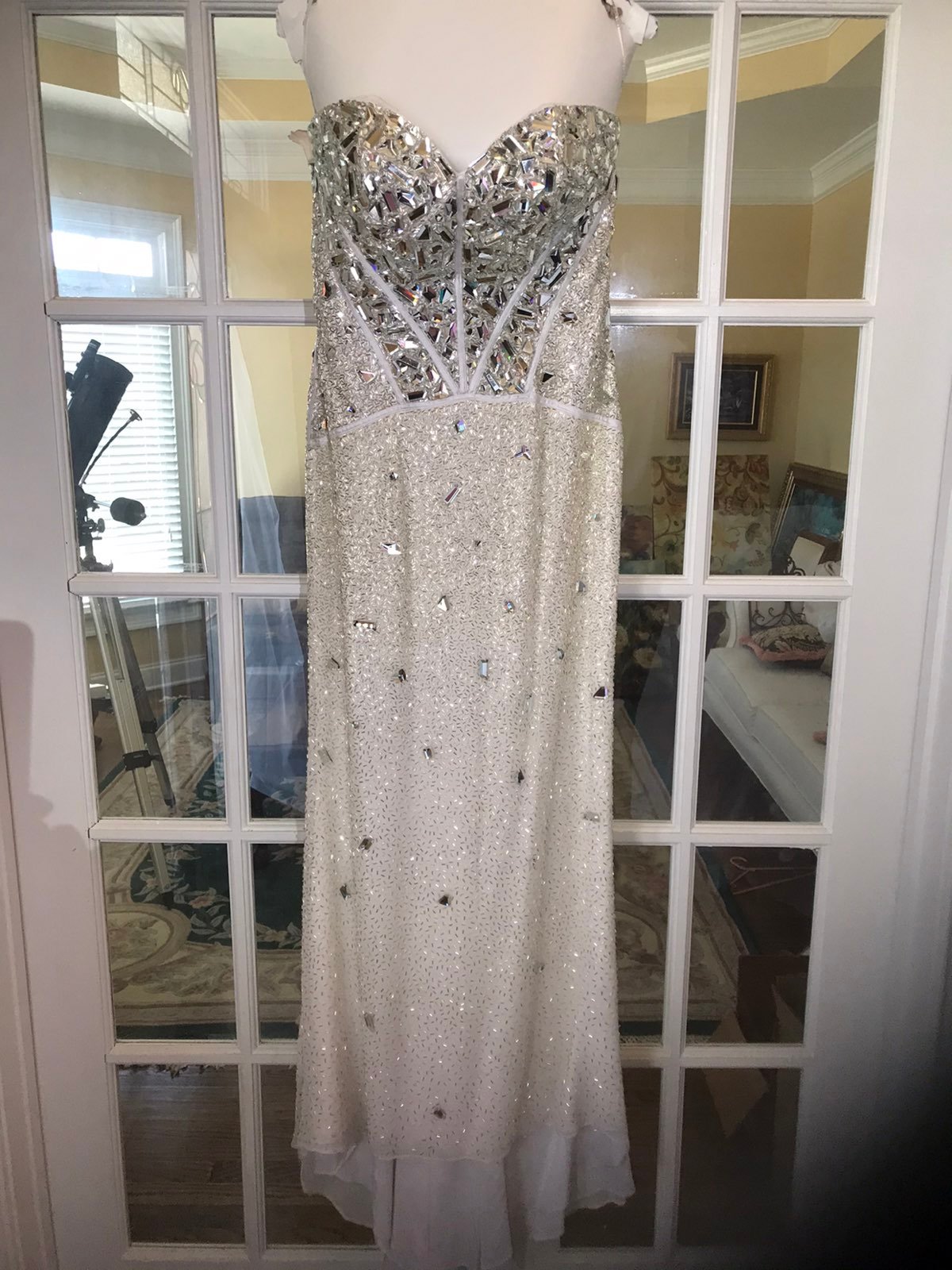 Sherri Hill white beaded formal gown/pro
