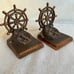Vintage Pair Of Bronze Sail Ship Helm Wheels Felted Bottom Bookends
