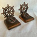Vintage Pair Of Bronze Sail Ship Helm Wheels Felted Bottom Bookends