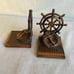 Vintage Pair Of Bronze Sail Ship Helm Wheels Felted Bottom Bookends