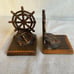 Vintage Pair Of Bronze Sail Ship Helm Wheels Felted Bottom Bookends