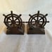 Vintage Pair Of Bronze Sail Ship Helm Wheels Felted Bottom Bookends
