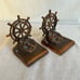 Vintage Pair Of Bronze Sail Ship Helm Wheels Felted Bottom Bookends