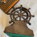 Vintage Pair Of Bronze Sail Ship Helm Wheels Felted Bottom Bookends