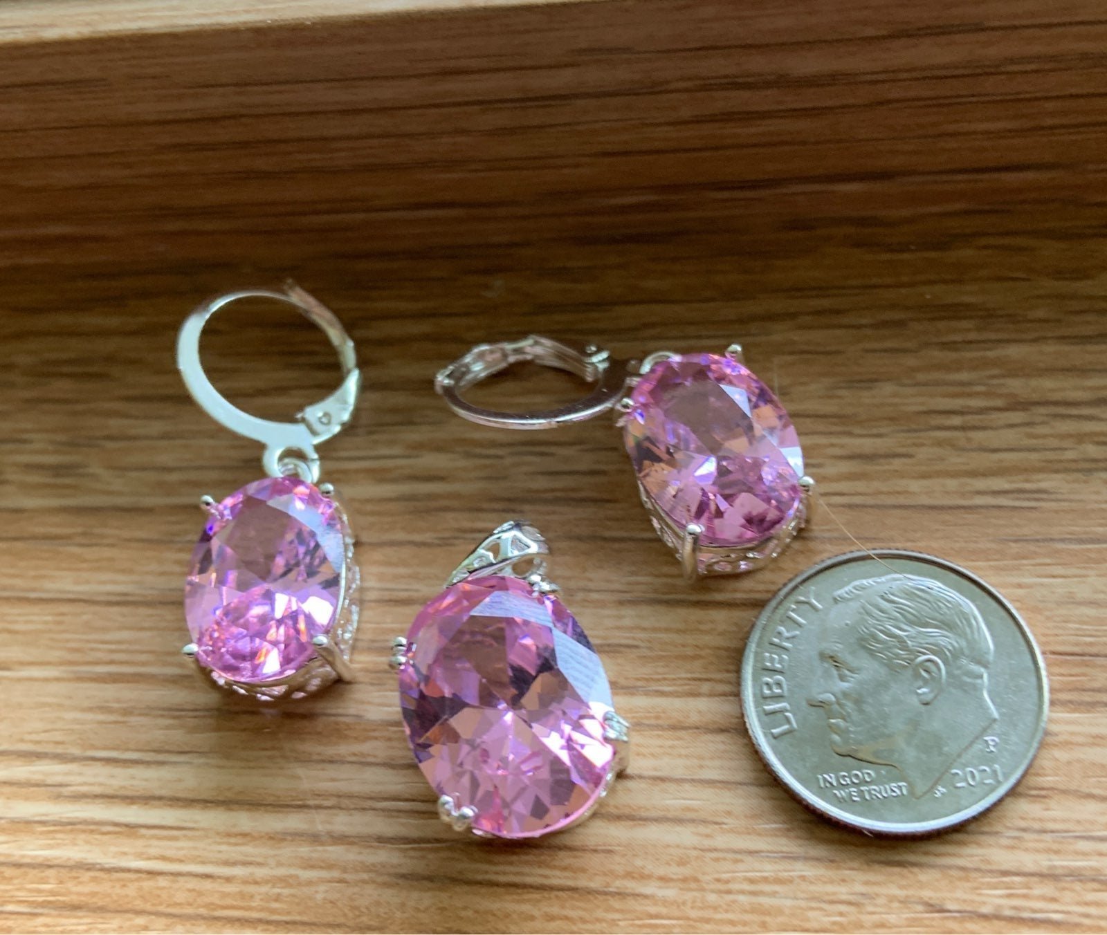 Kunzite Oval Fire Pink Jewelry Set