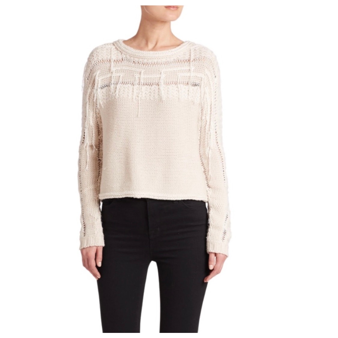 Ramy Brook Wool Fringe Cream Jessica Pullover Sweater