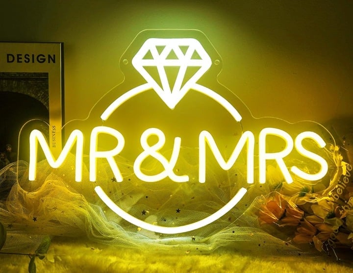 Lovely Warm Bright Me. & Mrs. Diamond Ring LED Light Wedding Decoration