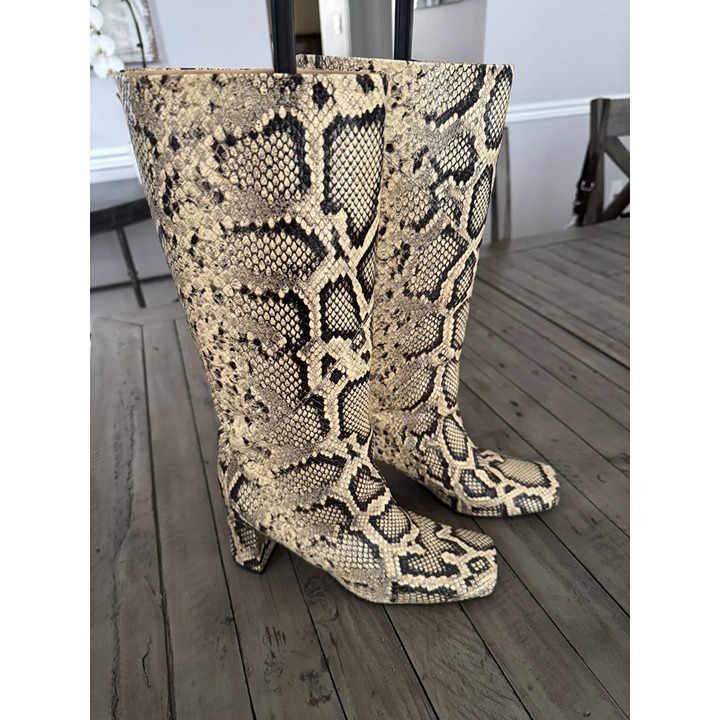 DEAR FRANCES Verona Snake Reptile Leather Block Heel Knee High Boots Size 39 9