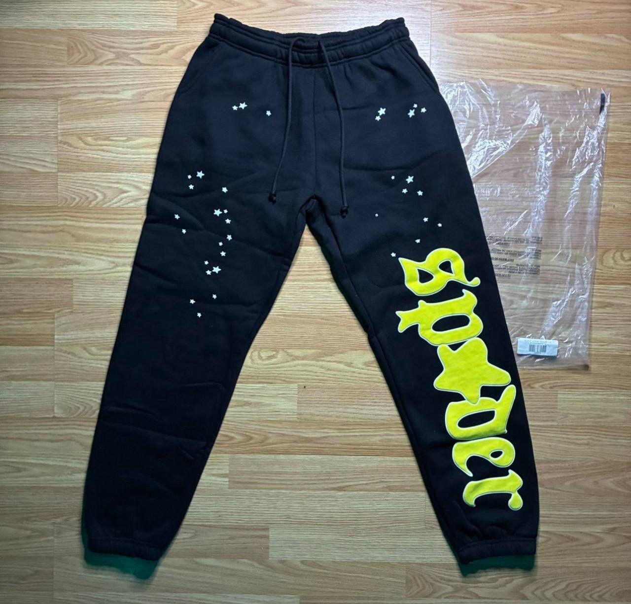 Sp5der Black Jeffery Sweatpants With Yellow Logo - All Sizes - NWT