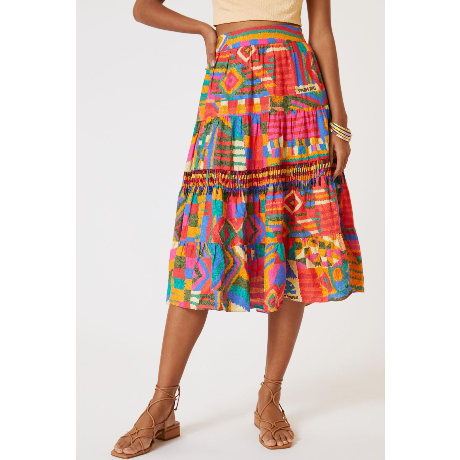 Anthropologie Farm Rio Printed Patchwork Midi Skirt Women's Size Small