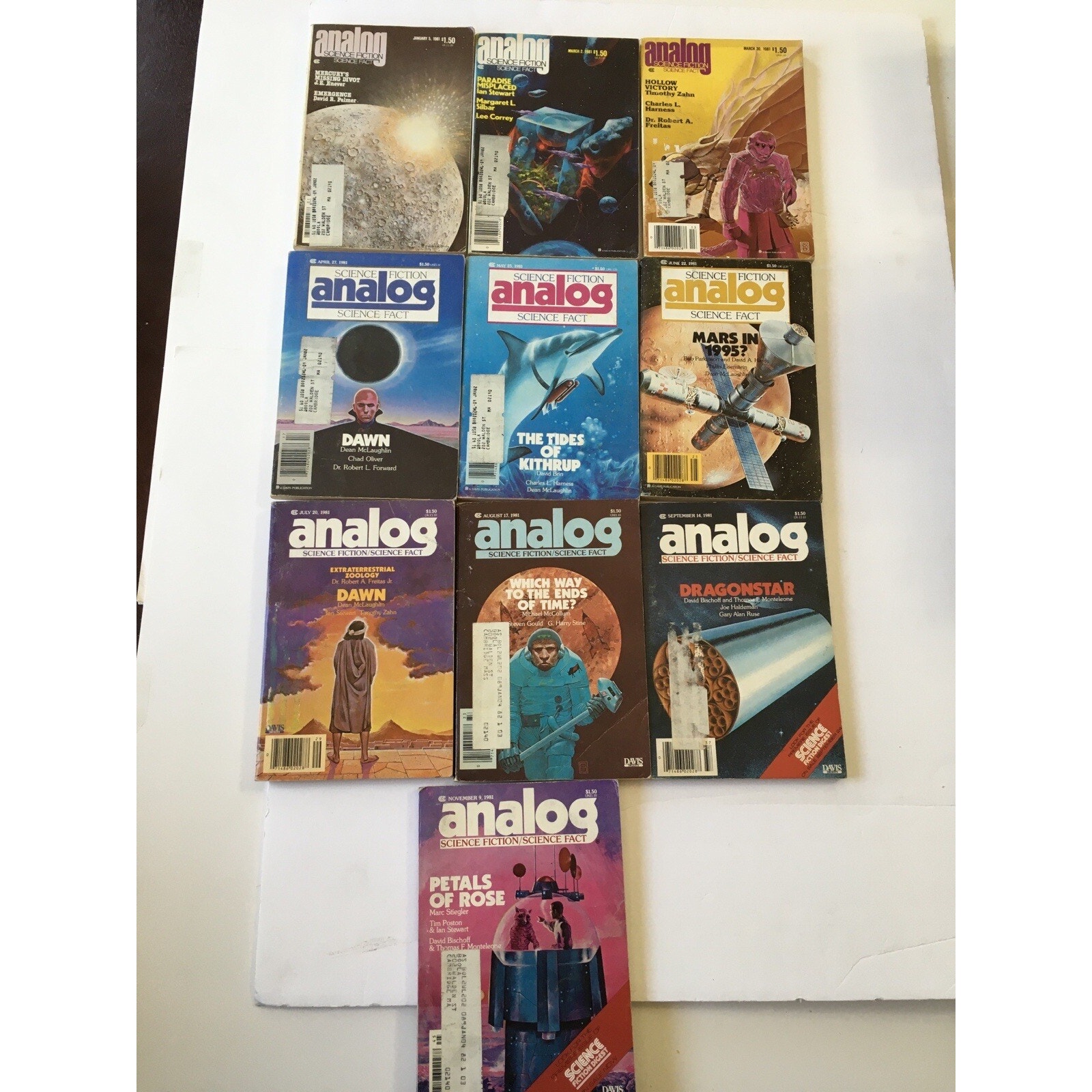 Analog Science Fiction Lot Of 10 Jan, Mar(2), Apr-Sept, Nov 1981