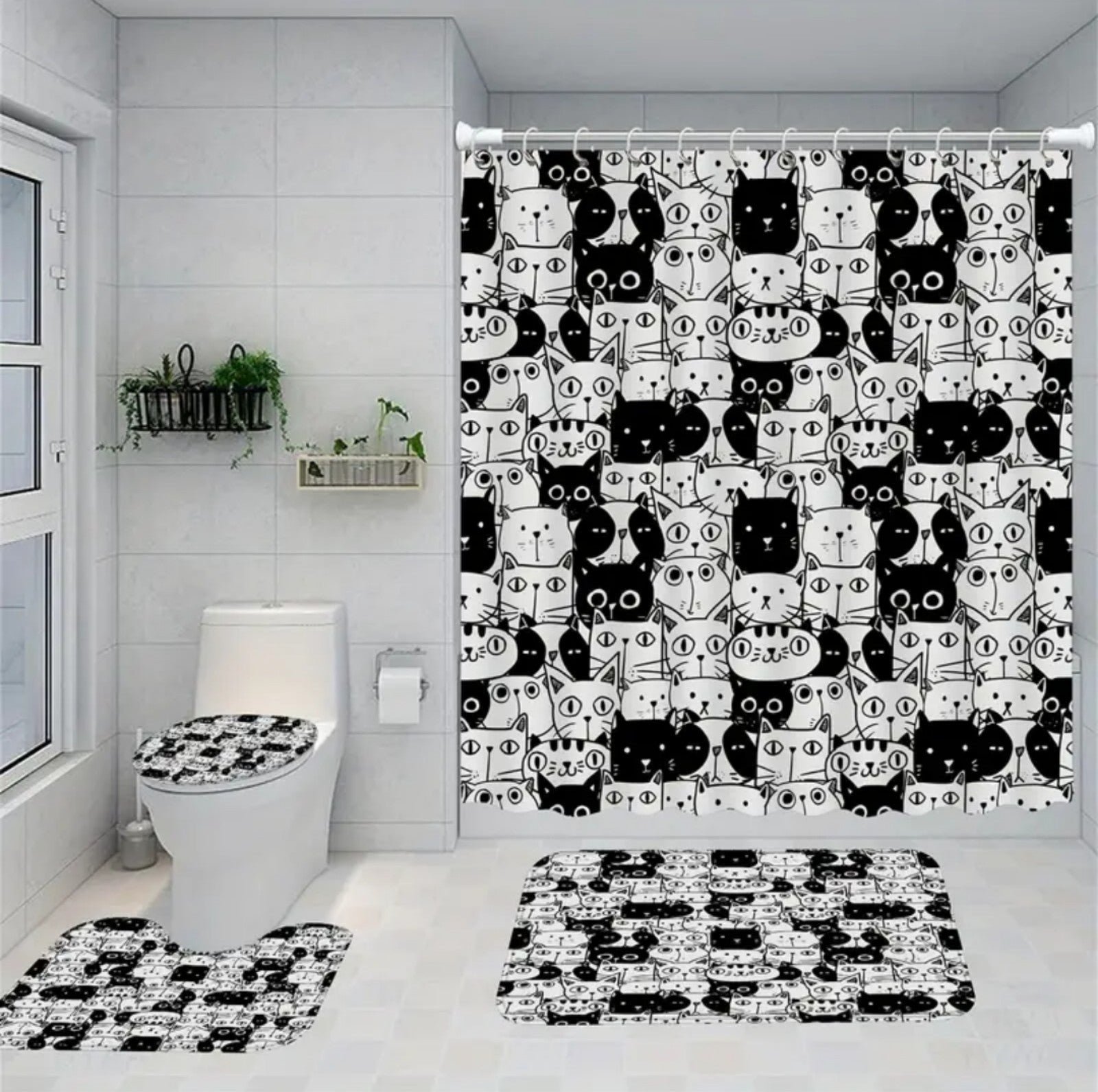 4-pcs. Black & White Cat Bathroom Set