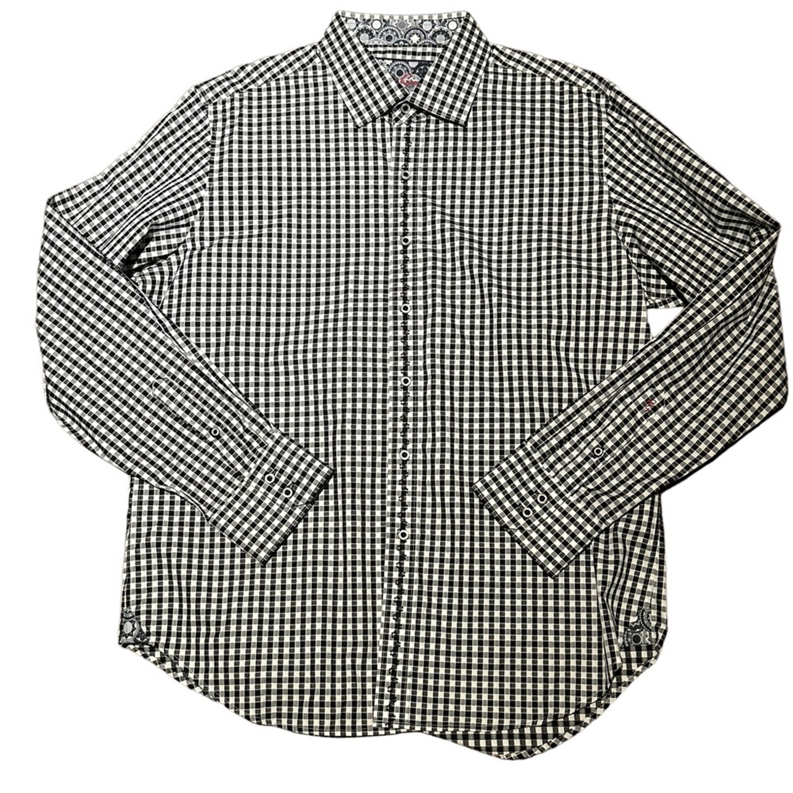Robert Graham Mens XL Black and White Check Long Sleeve Cotton Shirt