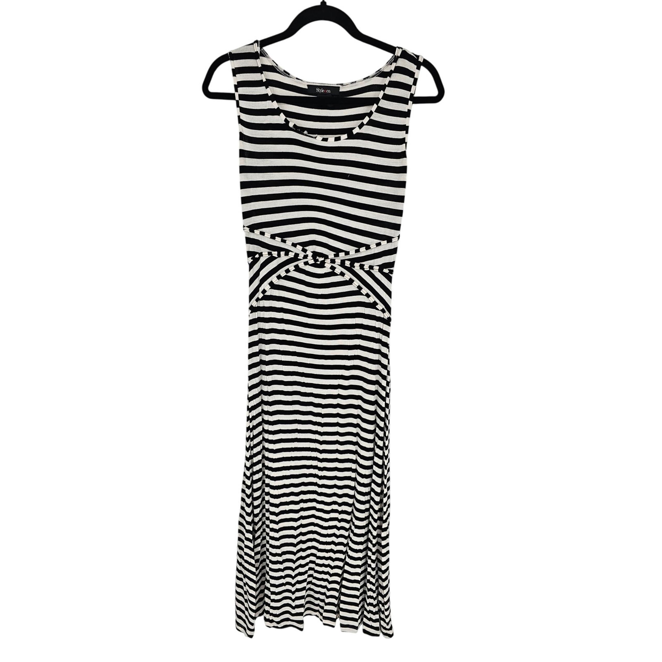 Style&Co Women's Black White Striped Sleeveless Round Neck Maxi Dress Size XS