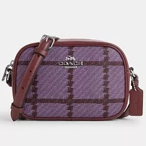 Coach CN758 Mini Jamie Camera Bag With Plaid Print Silver/Lavender Multi