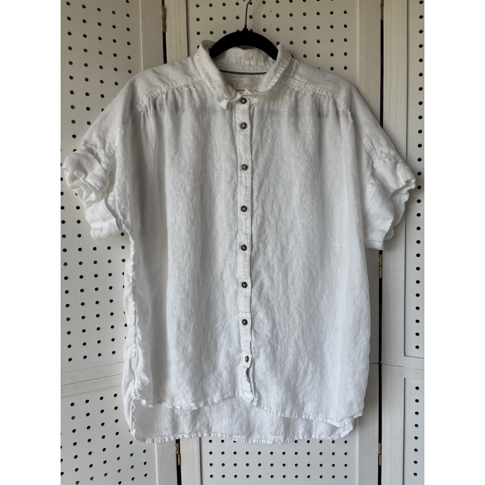 J. CREW Baird McNutt Irish Linen Relaxed Button Up Short Sleeve Shirt Lg White