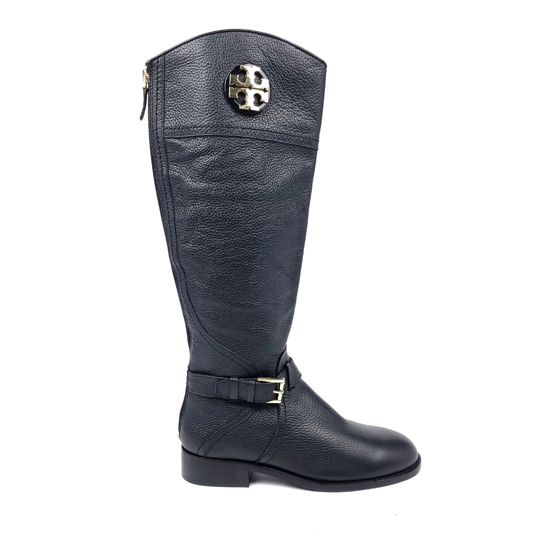 TORY BURCH Adeline 20mm Tumbled Leather Tall Riding Boots Equestrian 6.5 Black