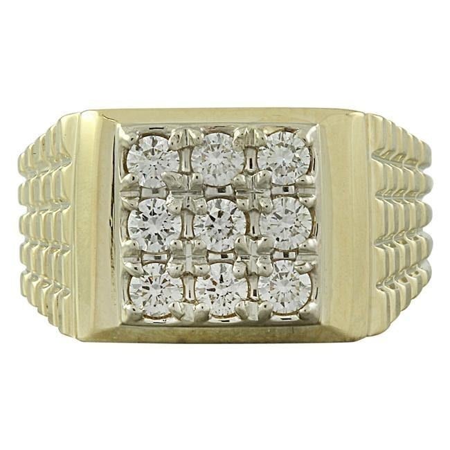 0.80Ct Natural Round Diamond Cluster Men's Ring Band 14k Yellow Gold