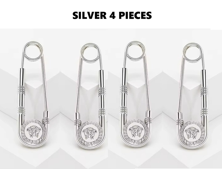 Retro Silver Trendy Designers Medusa Safety Pins/Brooches 4 Pieces set with Box