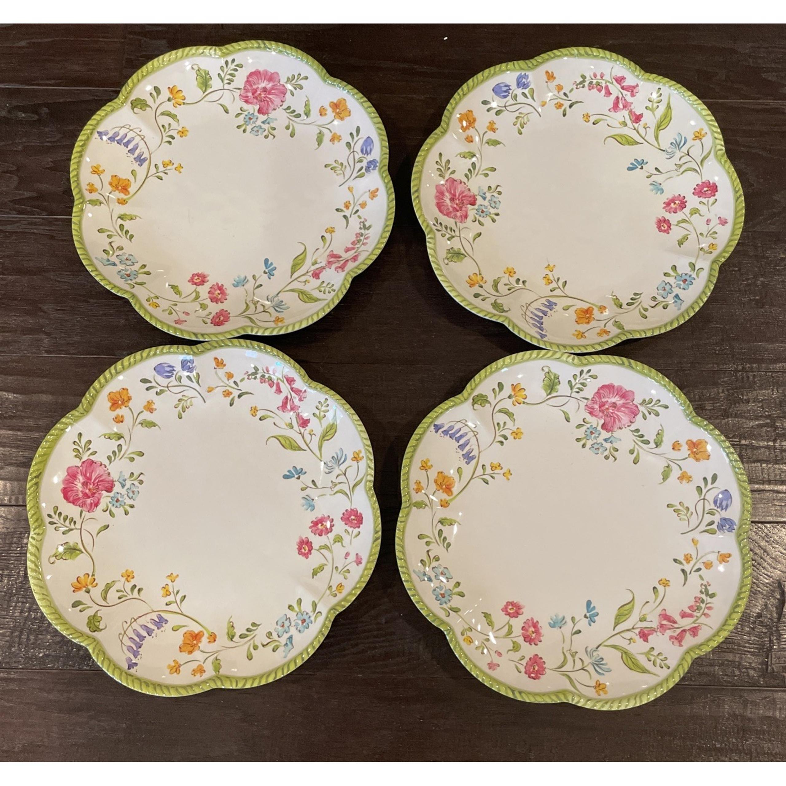 Floral Flowers Scalloped Shaped Melamine Dinner Plates Set of 4 - Shabby Chic