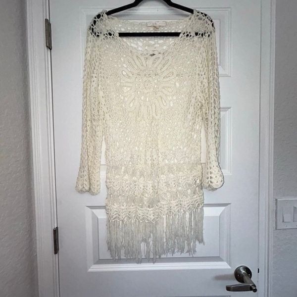 New, Boston Proper Crochet Daring Fringe Pullover Sweater