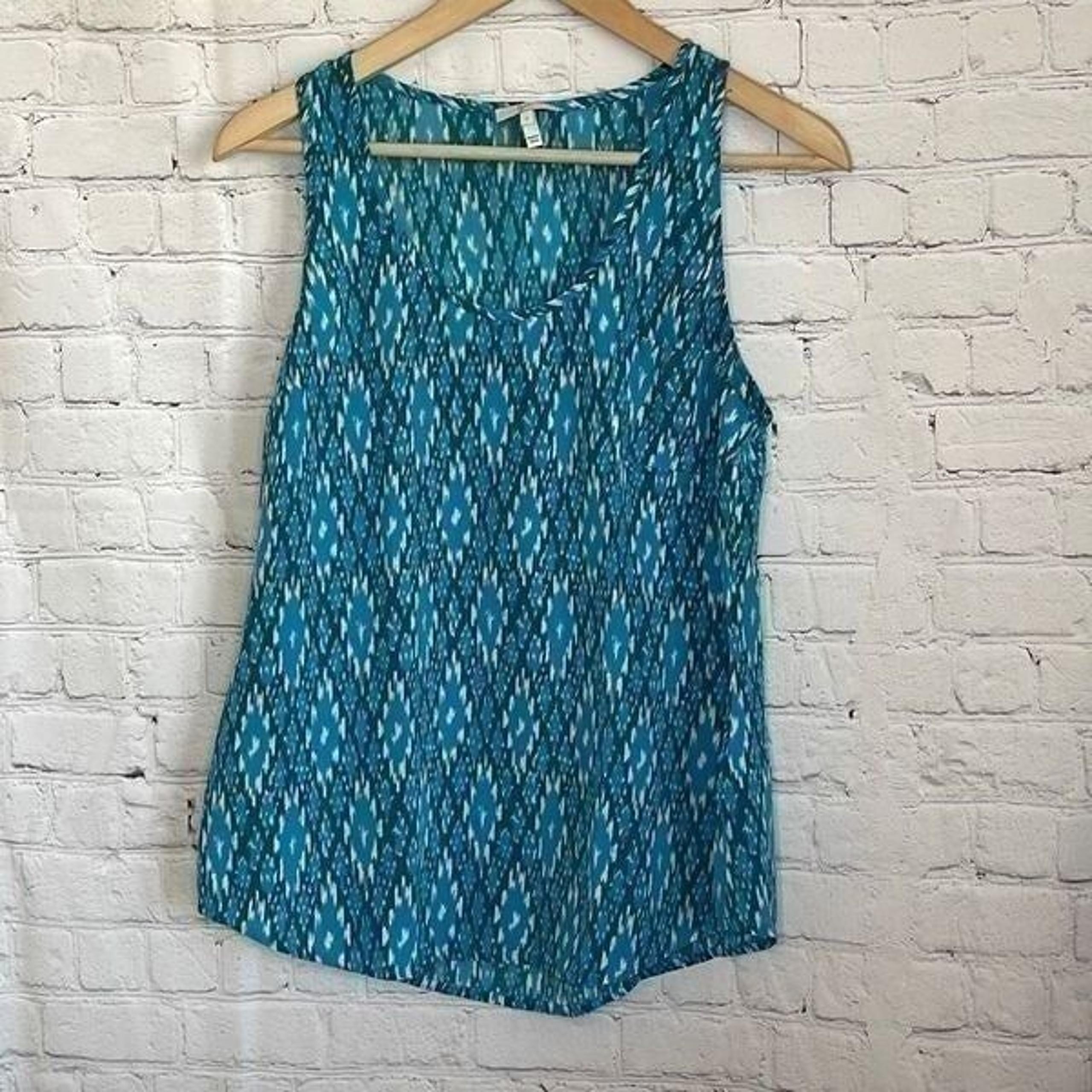 Joie Women’s Blue Printed Silk Tank Top with Front Pocket size small