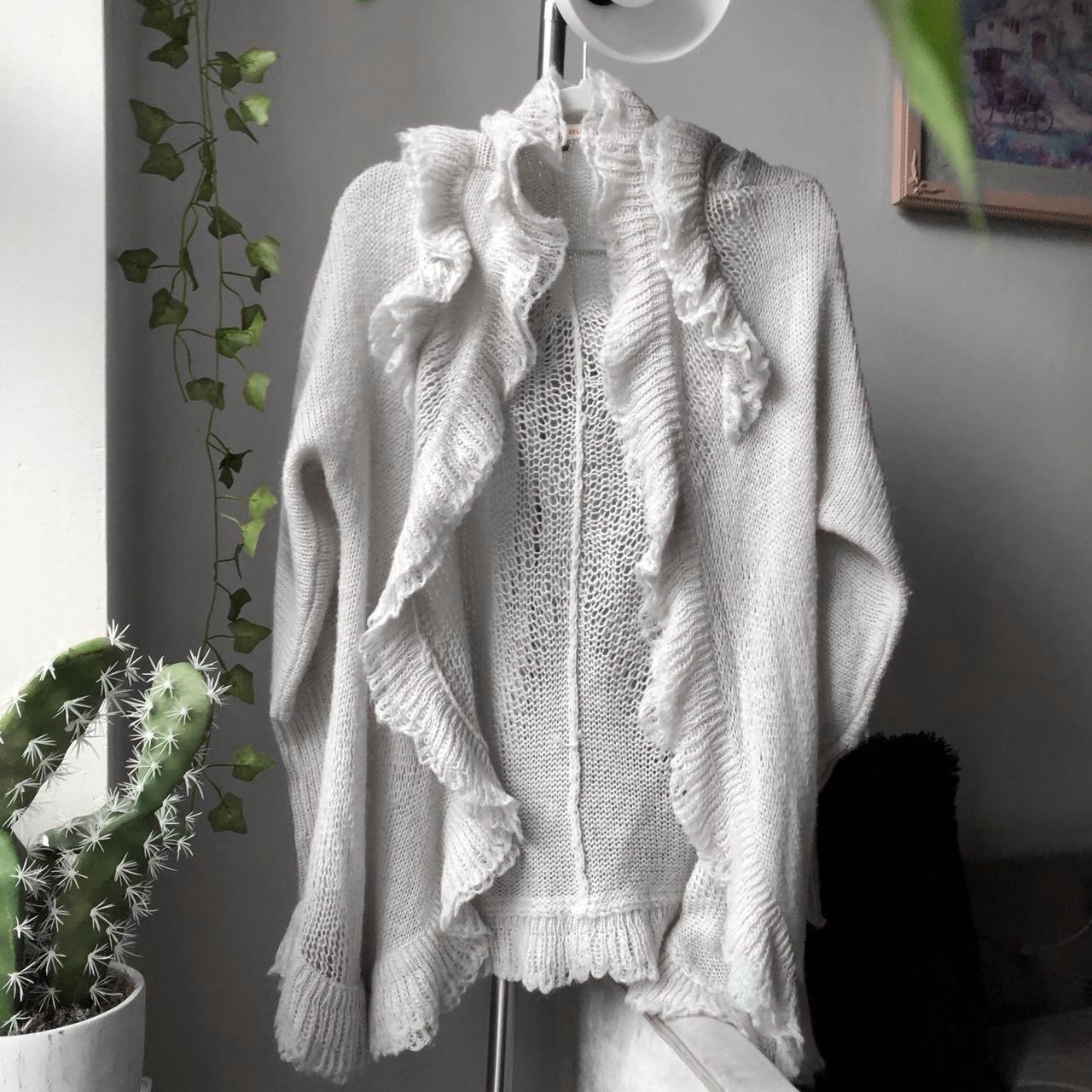 Rebecca Taylor Crochet Stitch Ruffle trim cardigan Sweater