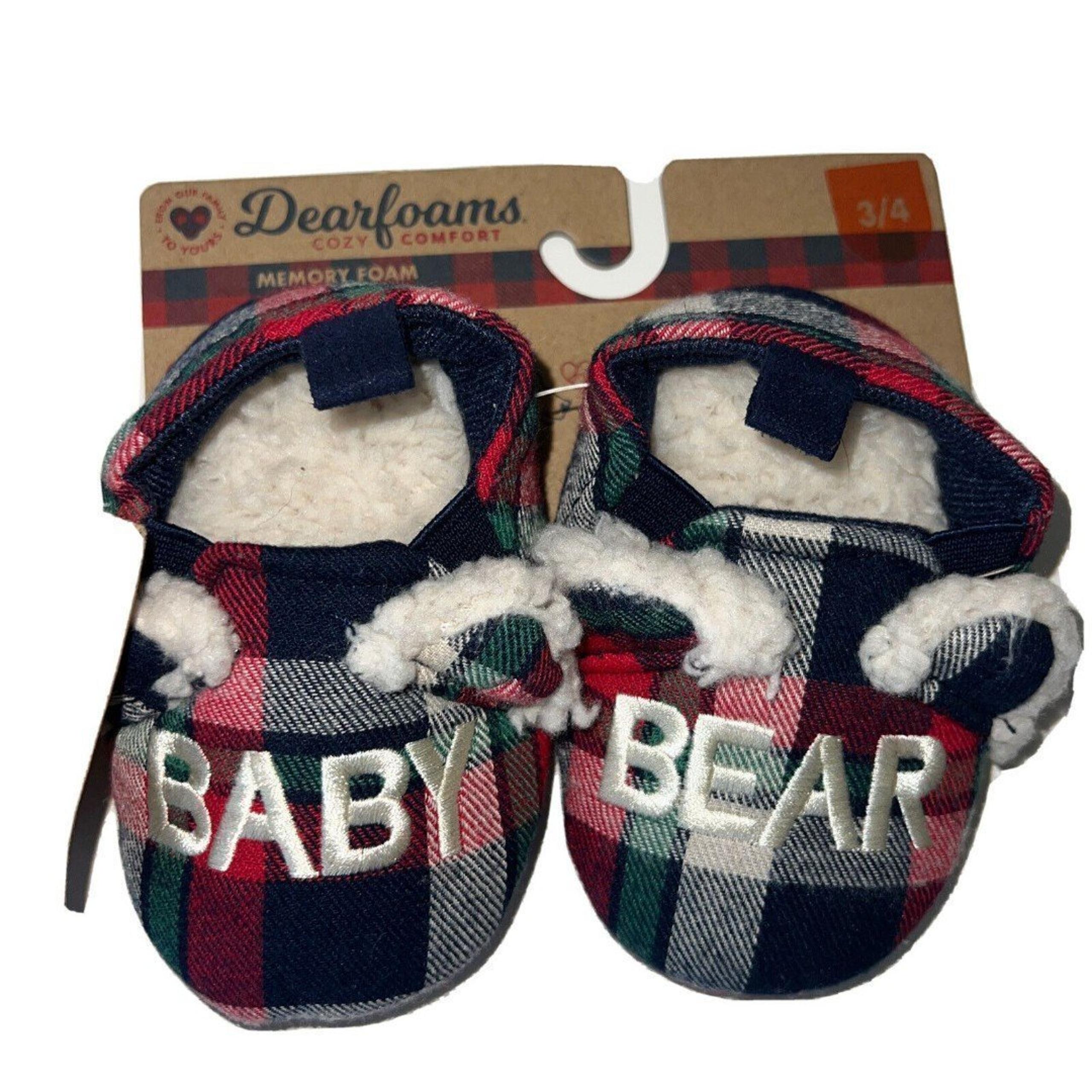 Baby Size 3,/4 DEARFOAMS BABY BEAR Navy Red Green Plaid Slippers New With LTD