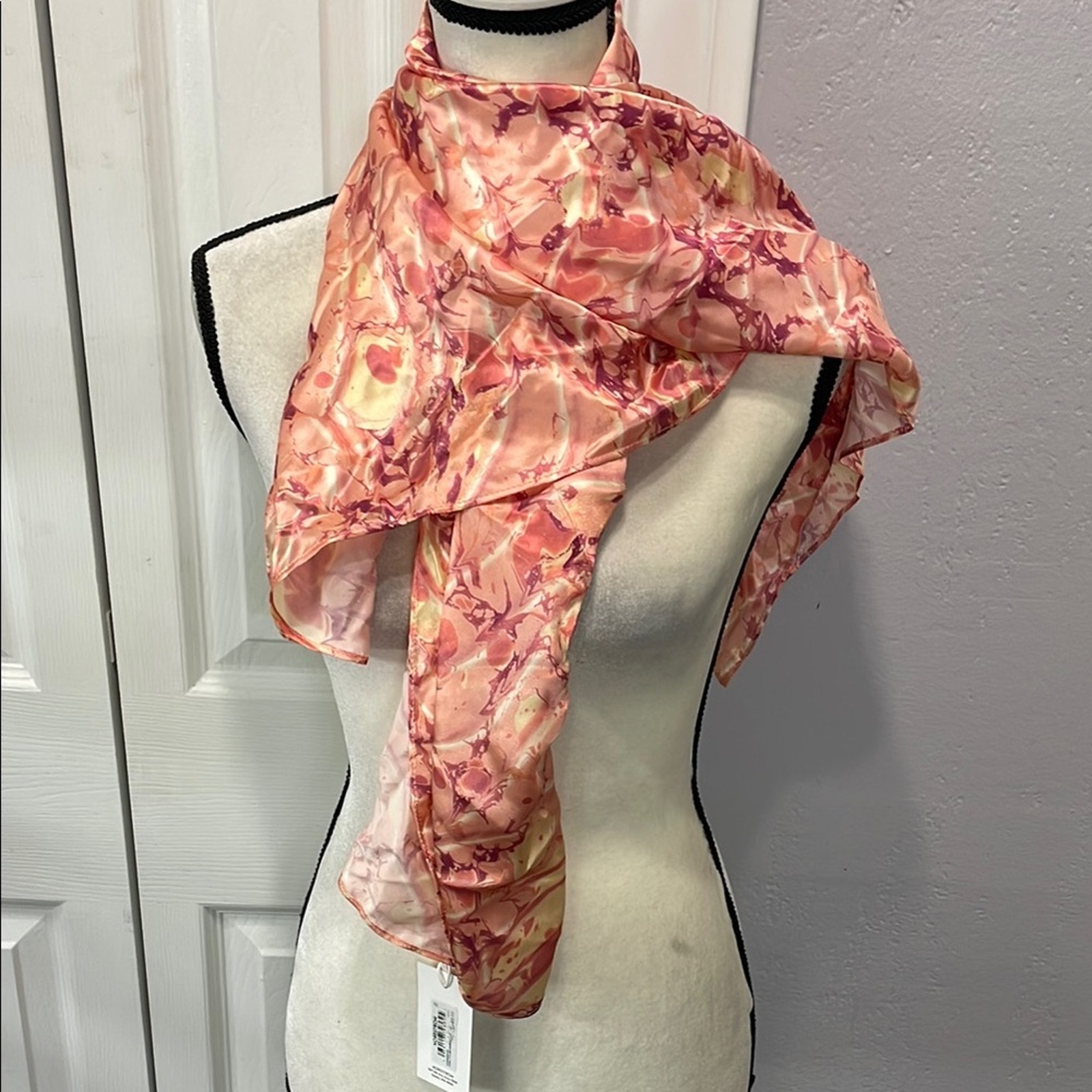 Nordstrom Silk Coral Marble Scarf New