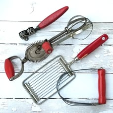 Vintage Kitchen Red Handle Gadget Lot of Four - Ladd Ekco A & J