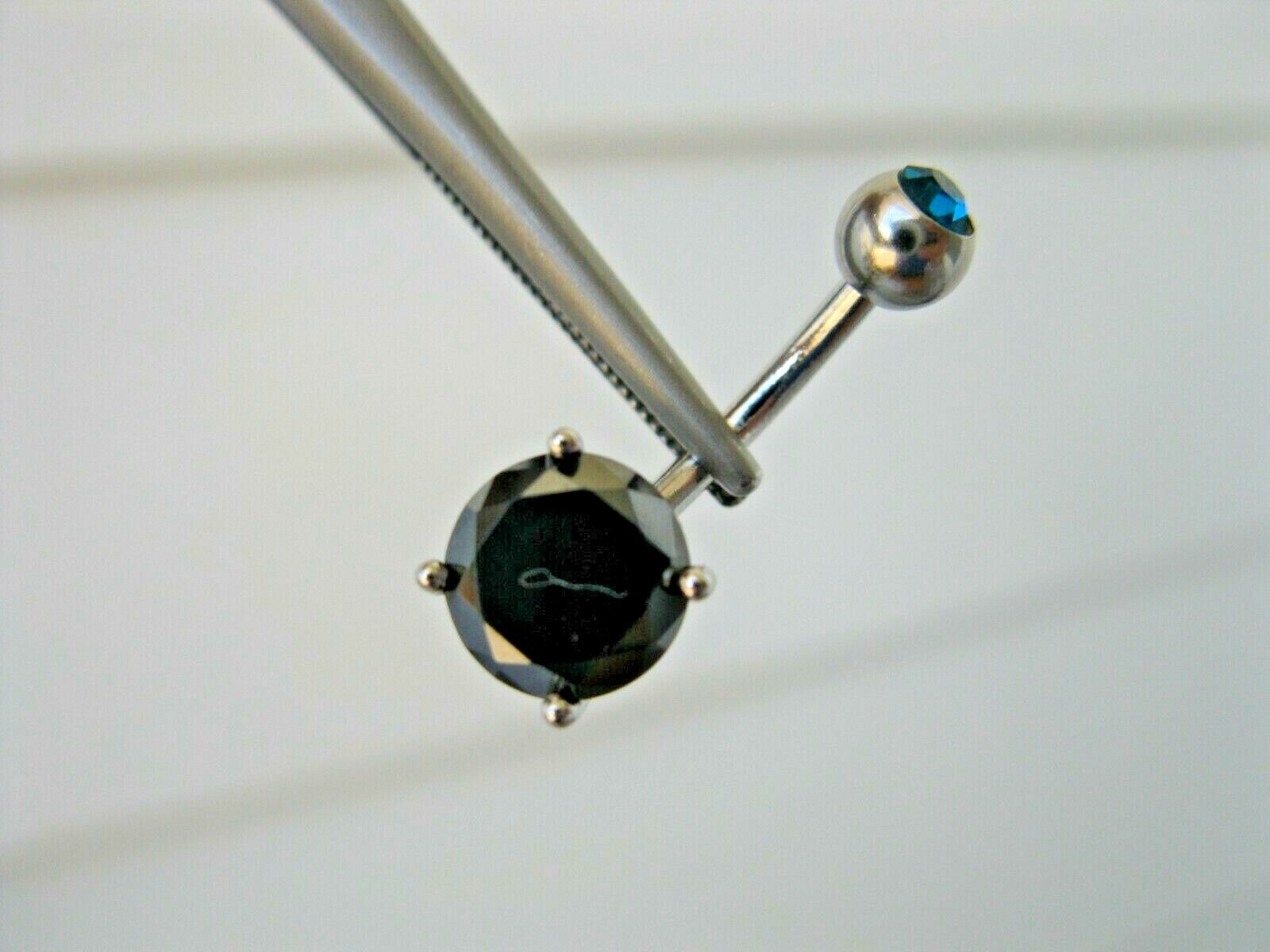 2.45ctw REAL NATURAL BLACK DIAMOND BELLY RING *BLUE TOPAZ*DOUBLE,C ERT,DIA TESTE