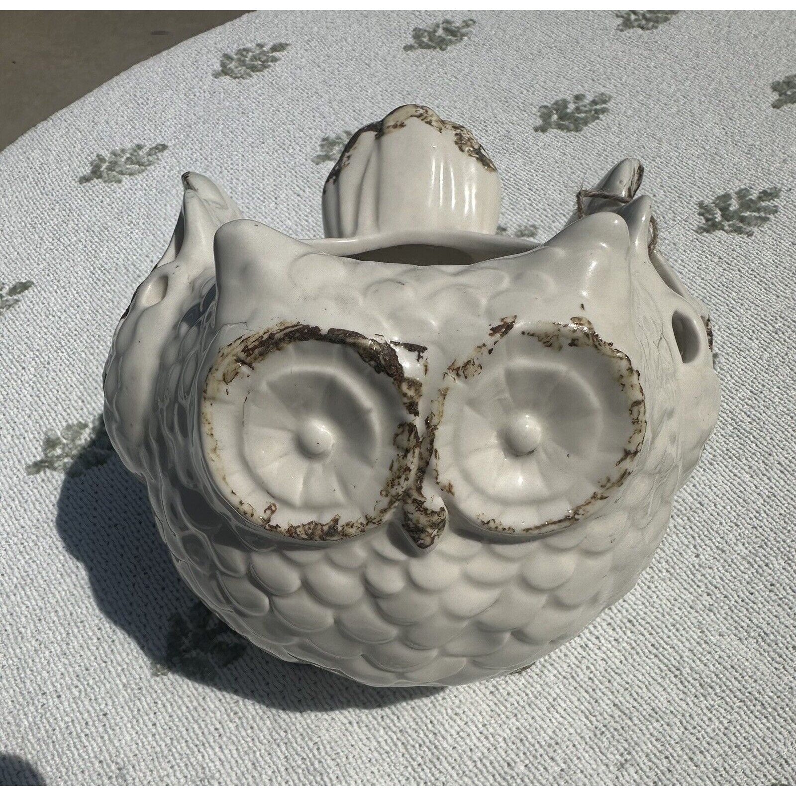 Vintage White Ceramic Owl MCM Shabby Chick Farmhouse