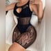 BLACK MESH RHINESTONE BODYSTOCKING BODYSUIT ROMPER LINGERIE