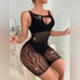 BLACK MESH RHINESTONE BODYSTOCKING BODYSUIT ROMPER LINGERIE