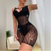 BLACK MESH RHINESTONE BODYSTOCKING BODYSUIT ROMPER LINGERIE
