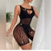 BLACK MESH RHINESTONE BODYSTOCKING BODYSUIT ROMPER LINGERIE