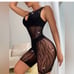 BLACK MESH RHINESTONE BODYSTOCKING BODYSUIT ROMPER LINGERIE