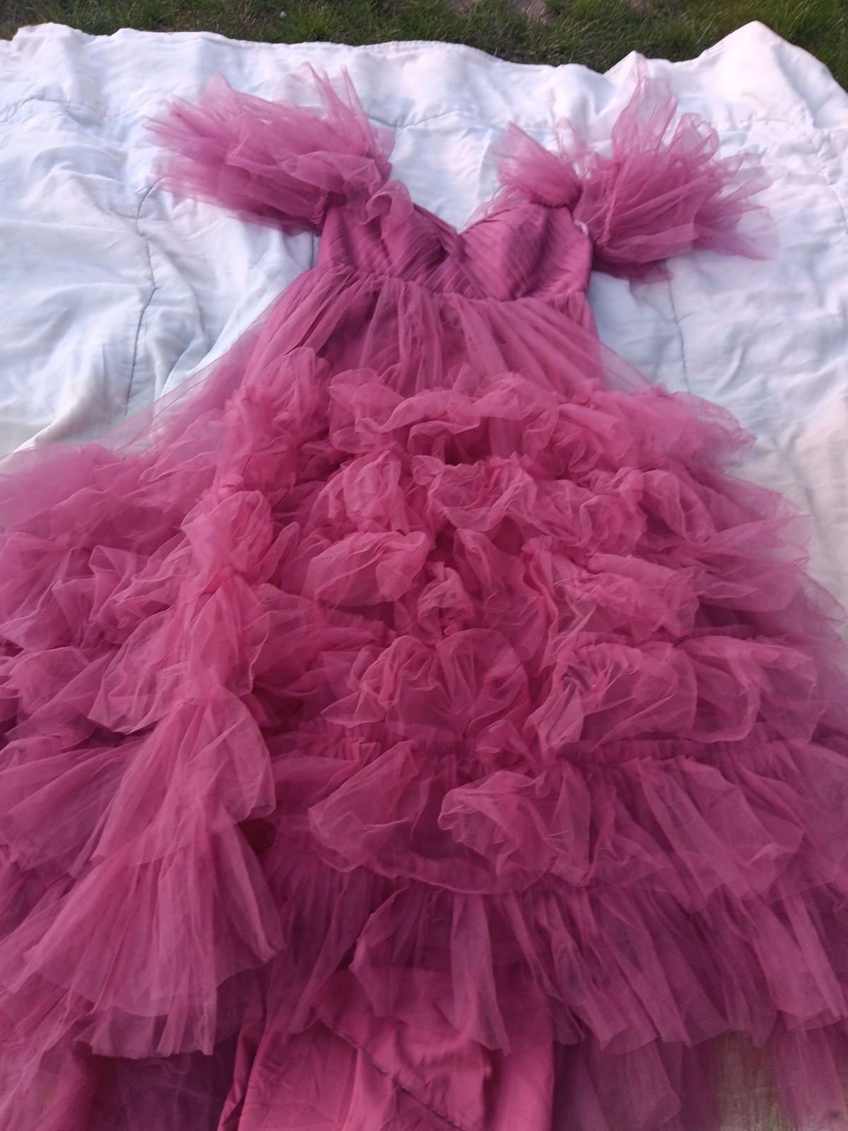 Tool Tutu Red Dress Puffy Floor Length See Through Sleeves Maternity